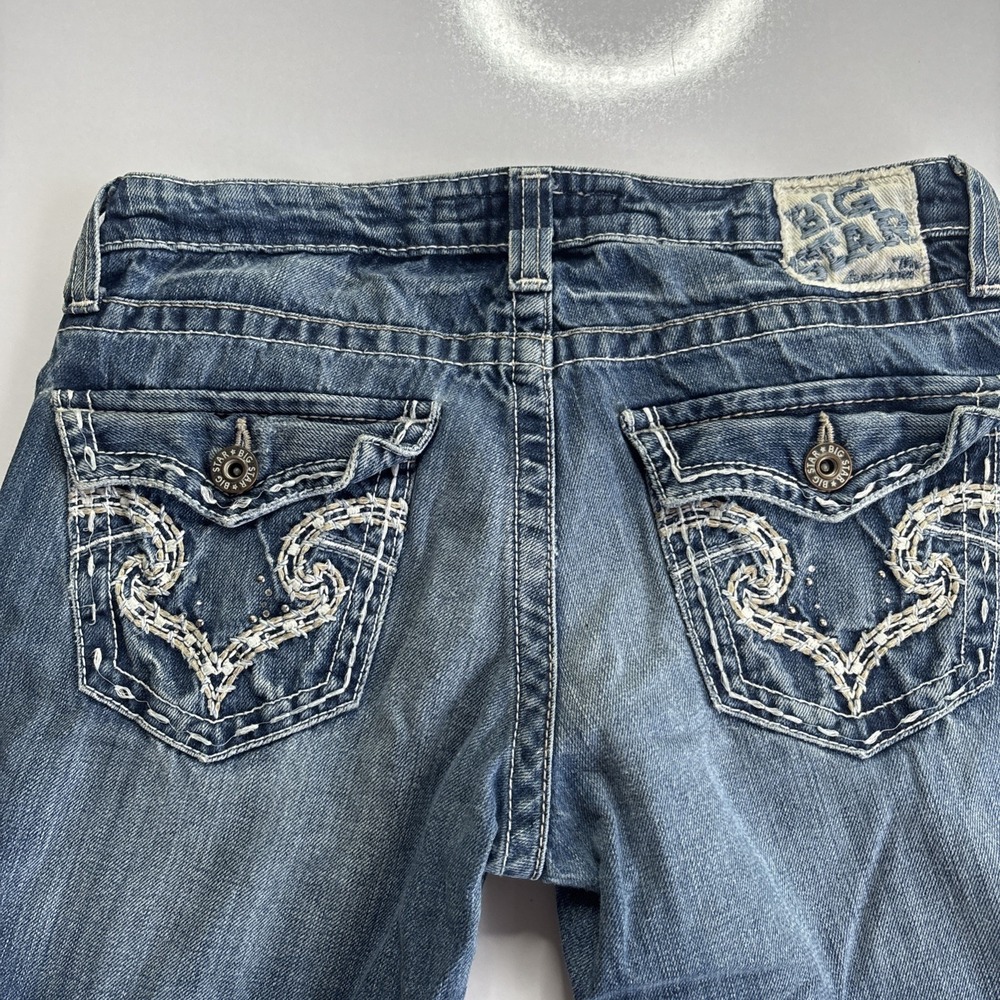 Big Star Remy Low Rise Boot Cut Women's 28XXL Flap Pocket Blue Jeans Y2K 32x38 - Picture 2 of 14